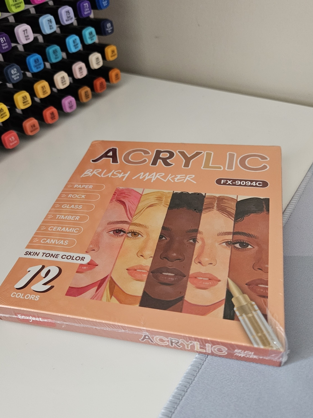 Acrylic Brush Marker Skin Tone Set - 12 Colors, Factory Sealed